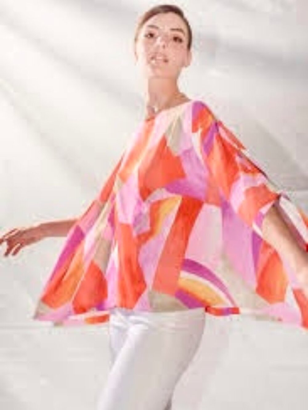 Chico's Abstract Pink Poncho S/M